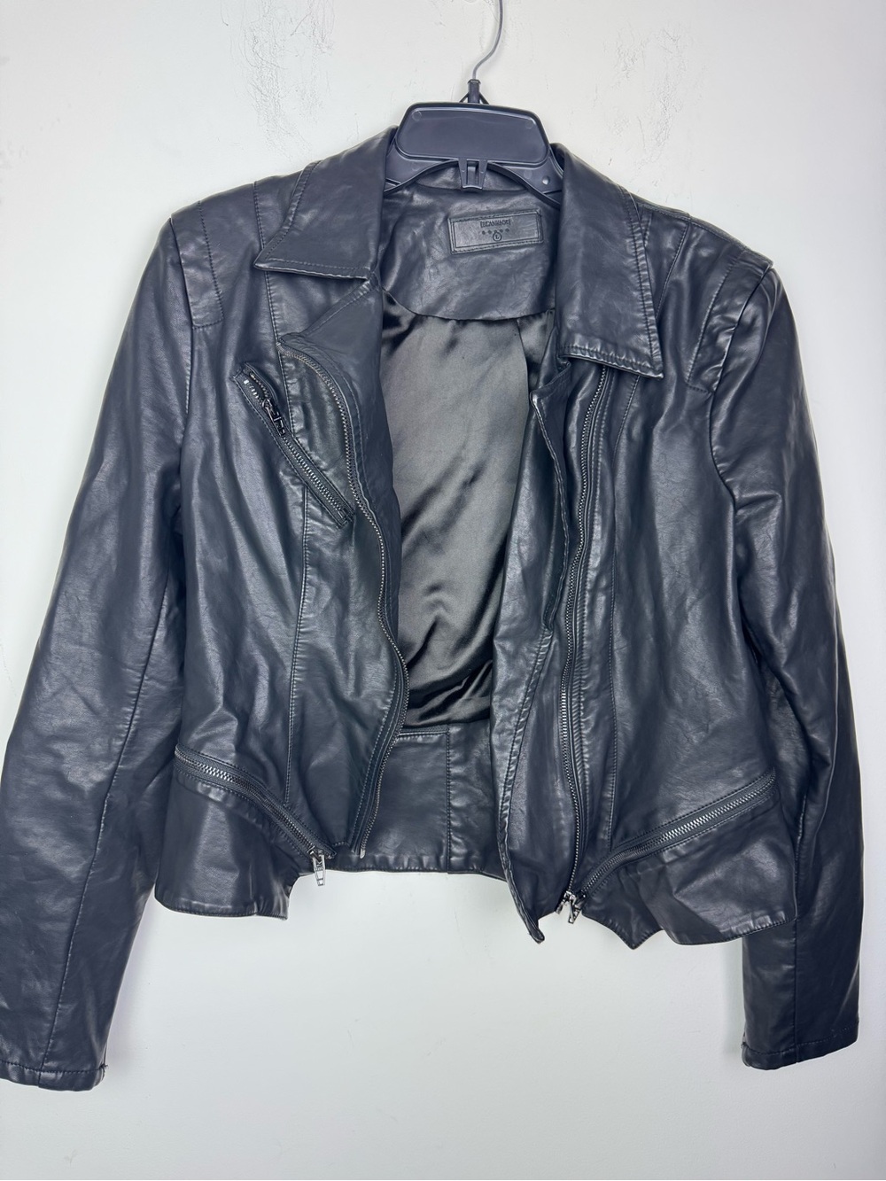 Blank NYC Black Moto Faux Leather Moto Jacket Size Large